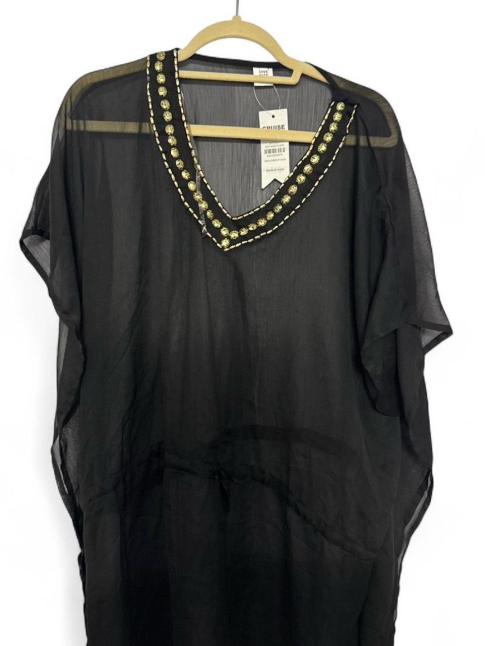 Embellished Black V-Neck Sheer Cover Up